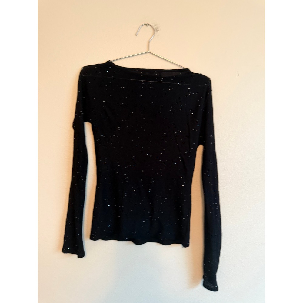 Mango Sequin Top Womens Size S Black Long Sleeve Starry Celestial Sparkle Knit - Picture 6 of 6